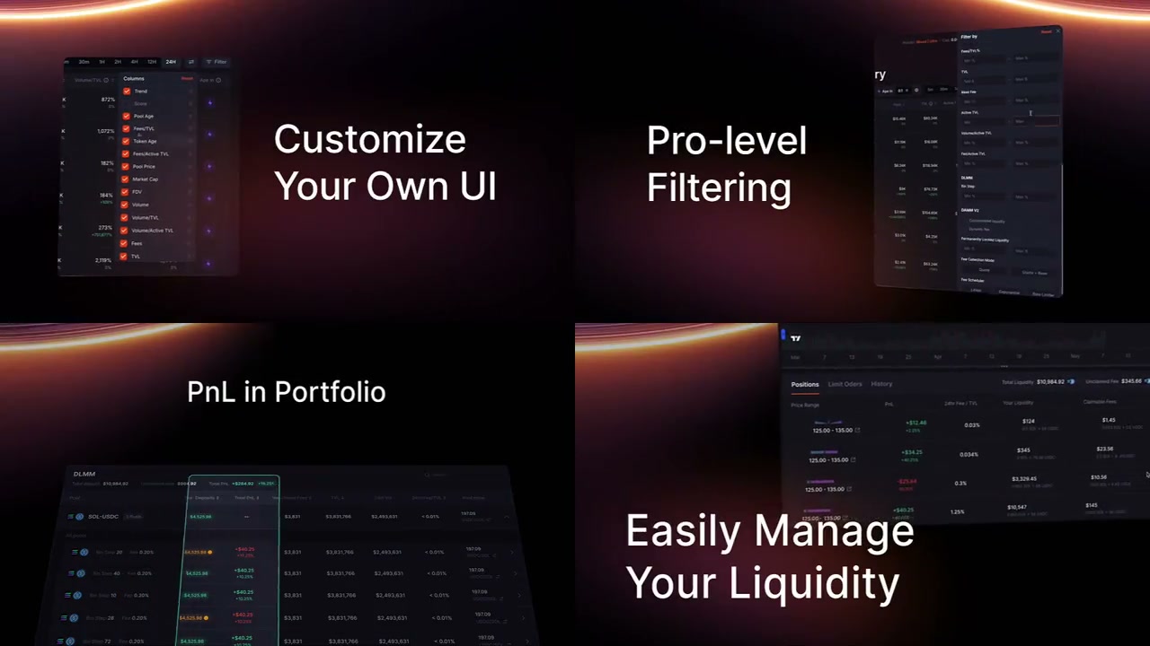 Four-panel Web3 interface frame from the 2026 showreel