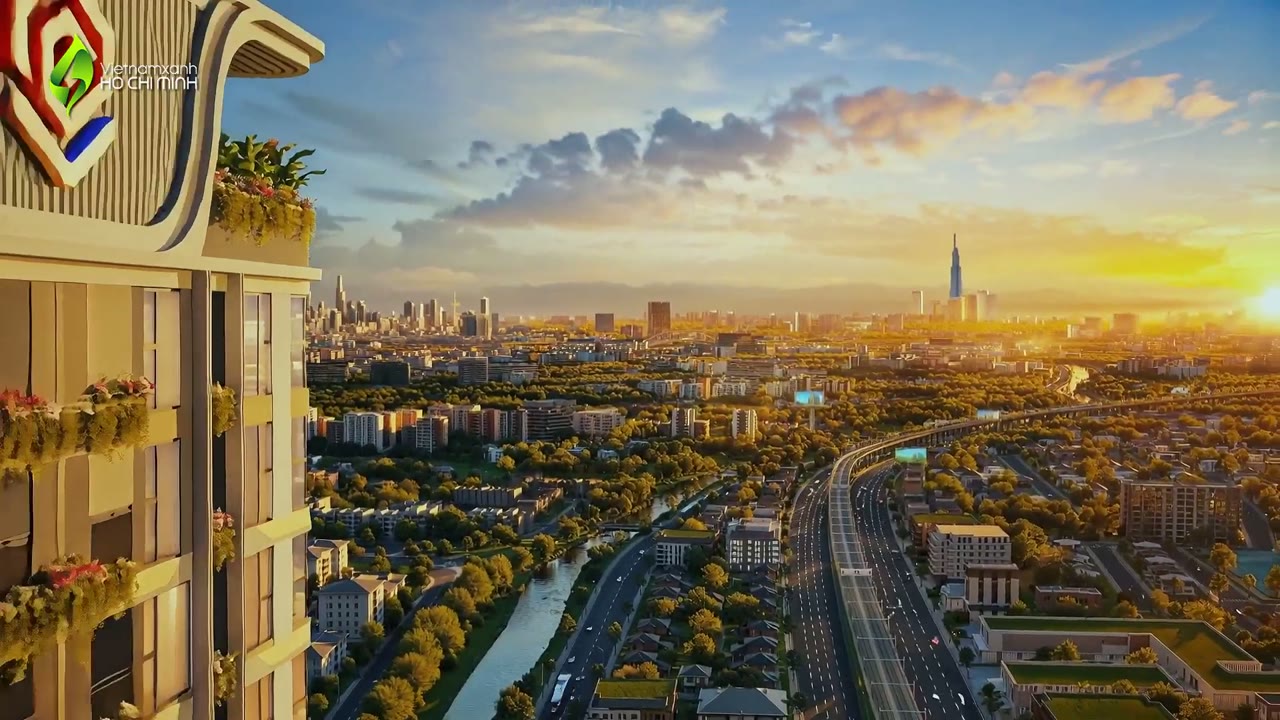 Lapura residential tower overlooking Ho Chi Minh City at sunset
